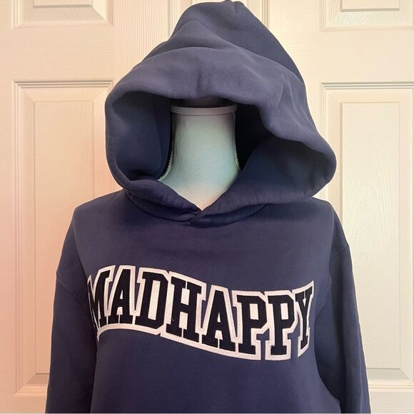 Madhappy Unisex Appliqué Wave Fleece Hoodie Navy Medium NEW - Picture 5 of 9